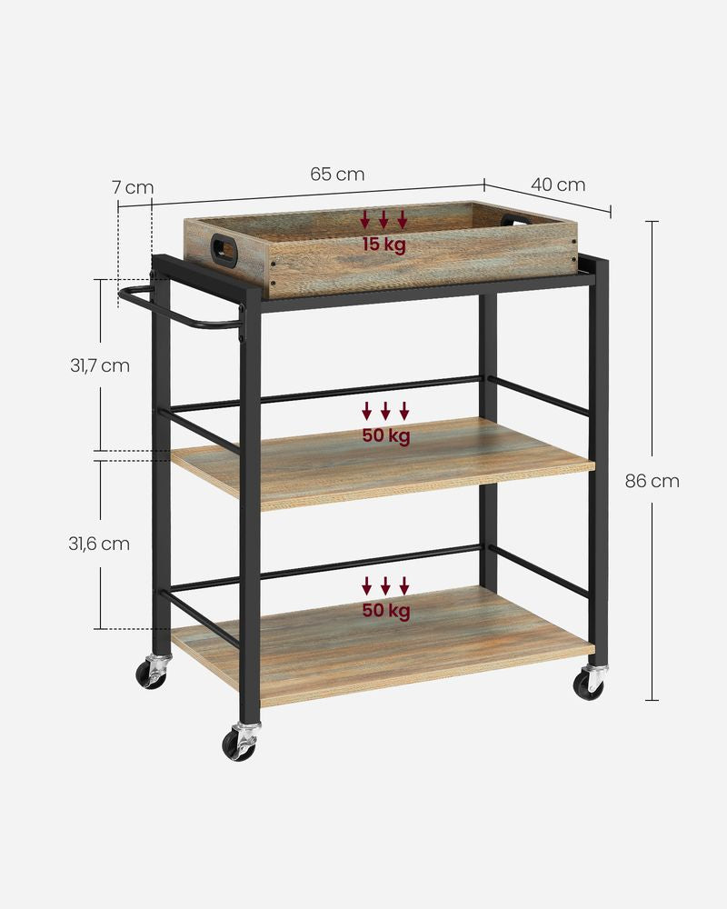 Trolley met afneembaar dienblad - Turkooisbruin + Zwart