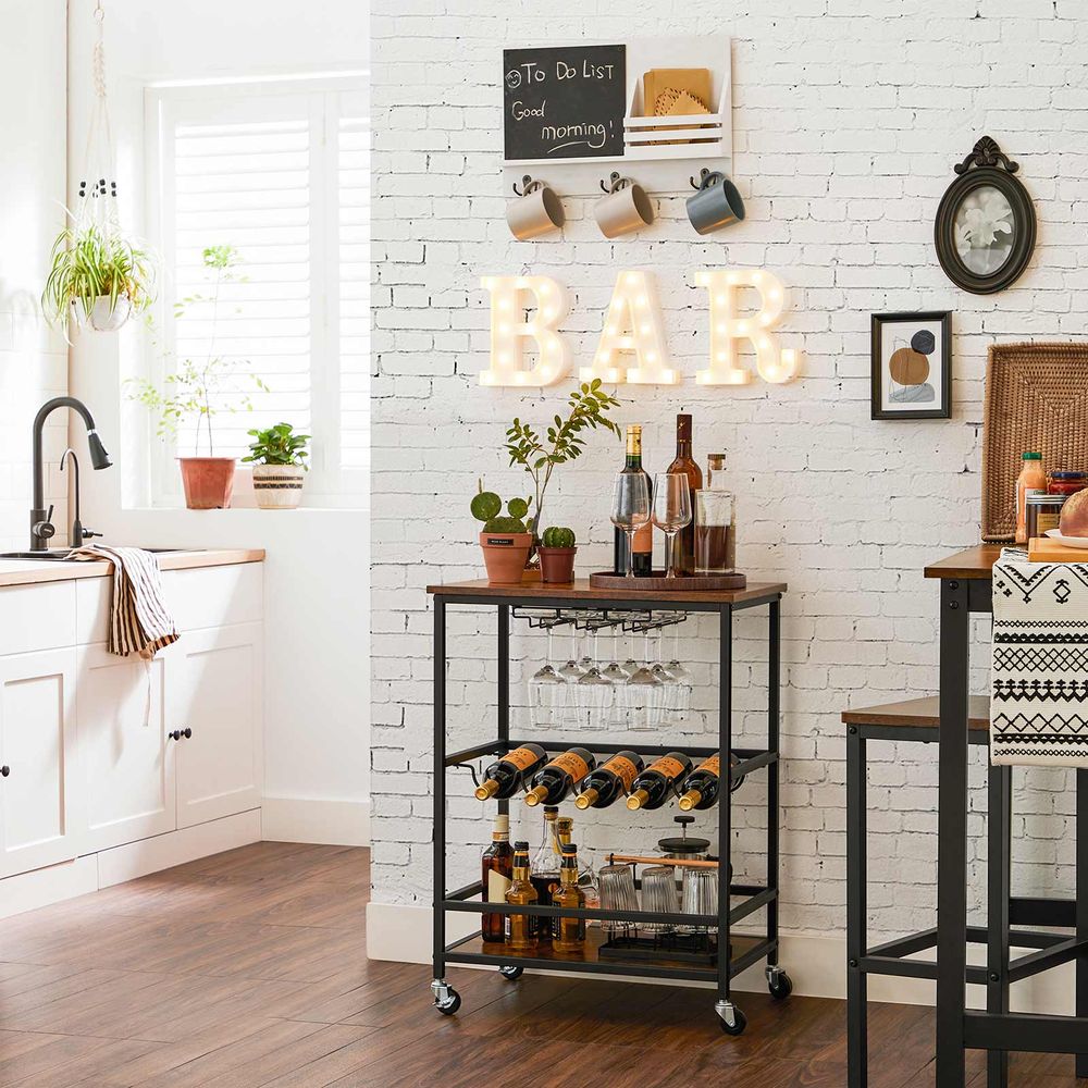 Trolley met Glazen & Flessenhouders - Vintagebruin