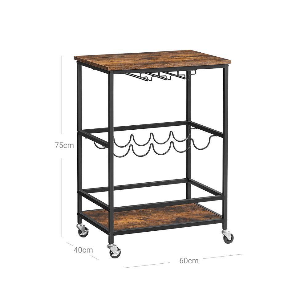 Trolley met Glazen & Flessenhouders - Vintagebruin