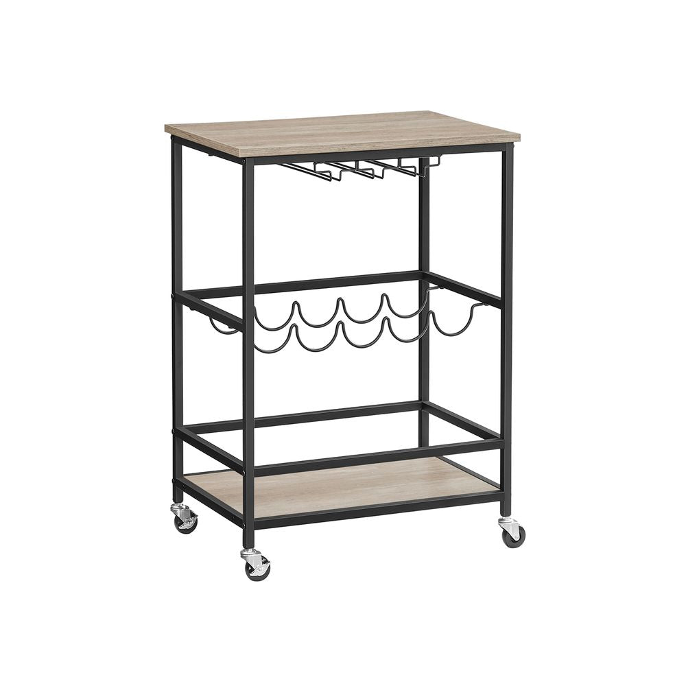 Trolley met Glazen & Flessenhouders - Grijs Gemêleerd + Zwart
