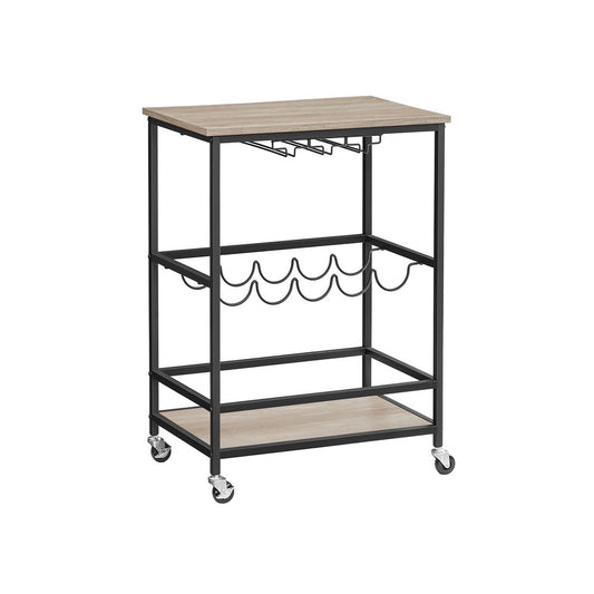 Trolley met Glazen & Flessenhouders - Grijs Gemêleerd + Zwart