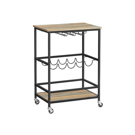 Trolley met Glazen & Flessenhouders - Turkooisbruin + Zwart