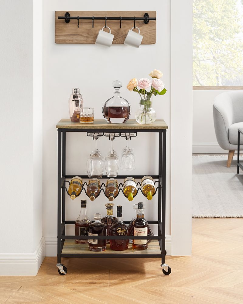 Trolley met Glazen & Flessenhouders - Turkooisbruin + Zwart