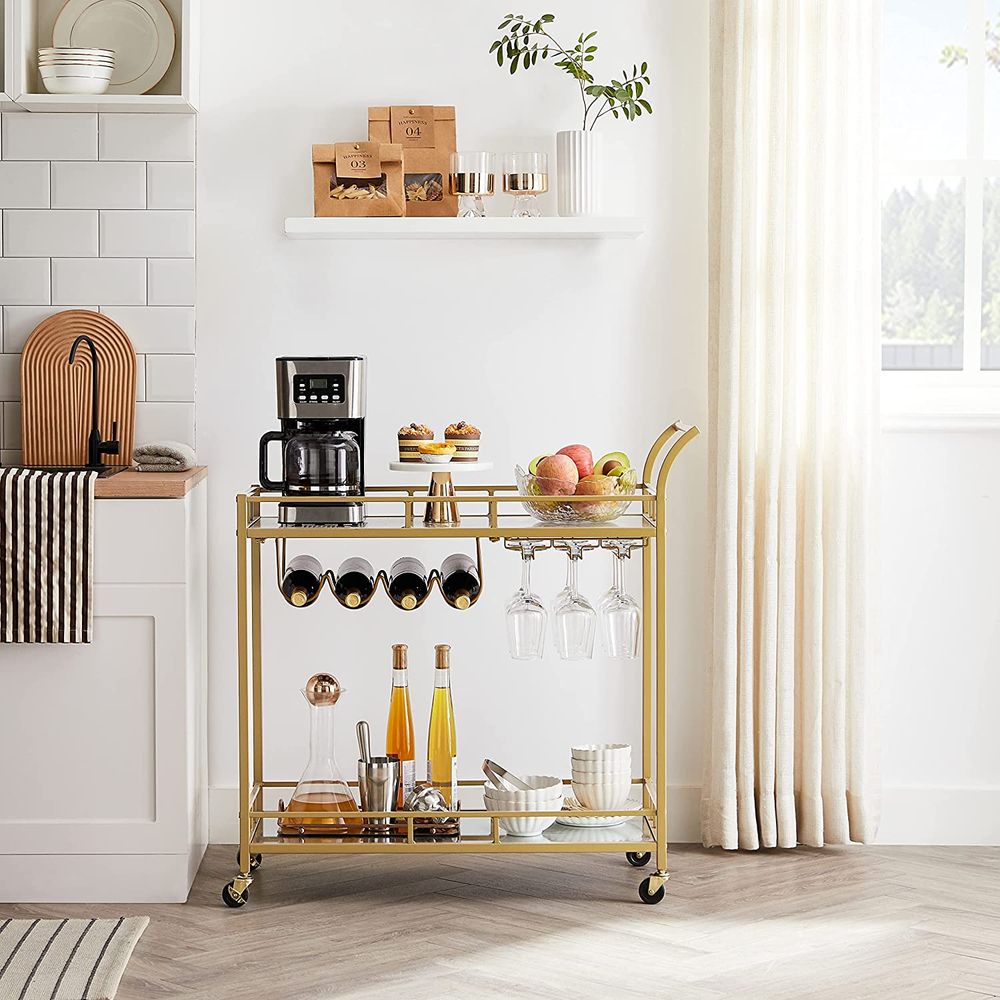 Trolley Metaal met glazen blad - Goud