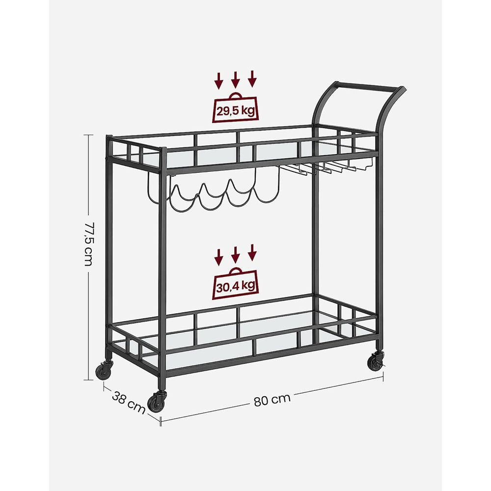 Trolley Metaal met glazen blad - Zwart