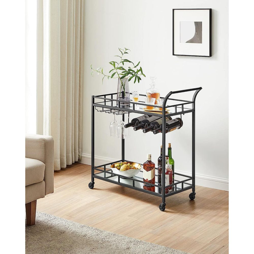 Trolley Metaal met glazen blad - Zwart