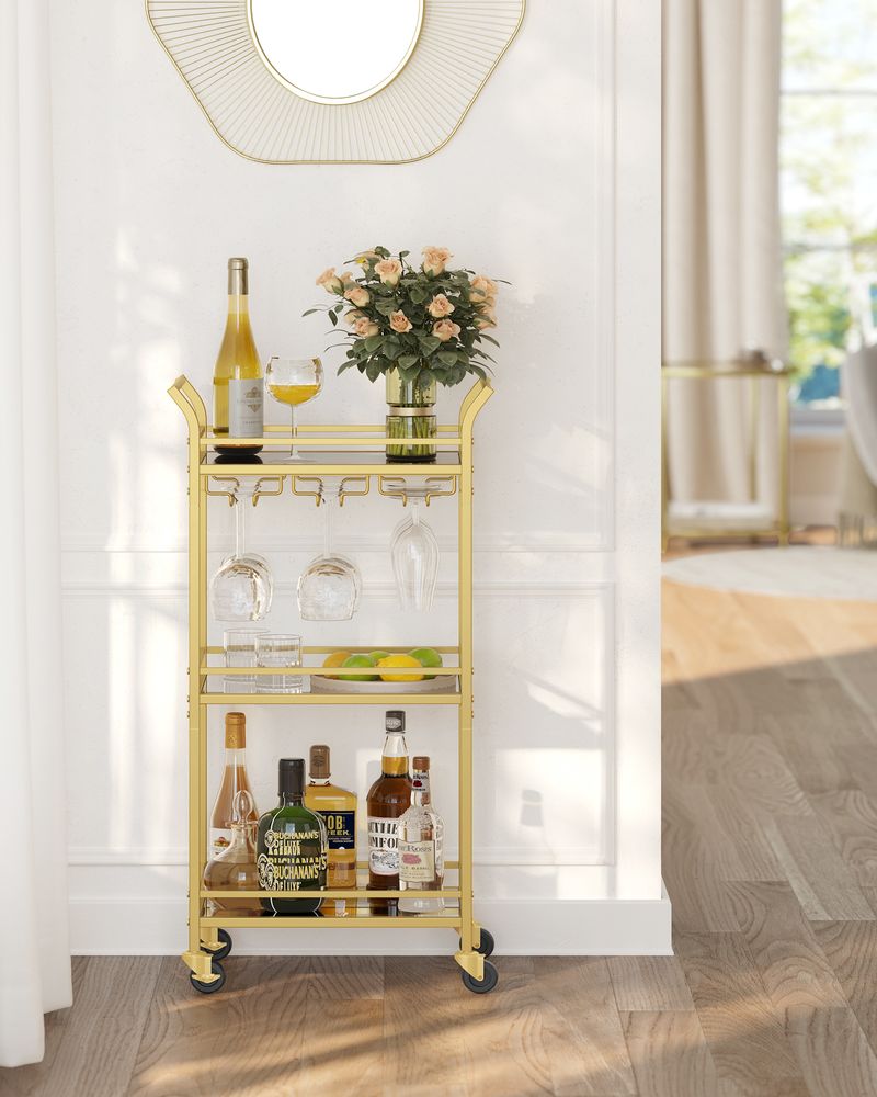 Trolley Metaal met glazen blad - Goud (30 x 46,8 x 92 cm)