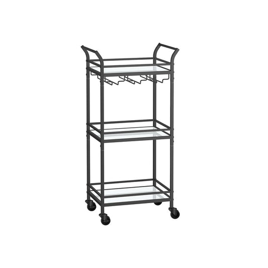 Trolley Metaal met glazen blad - Zwart (30 x 46,8 x 92 cm)