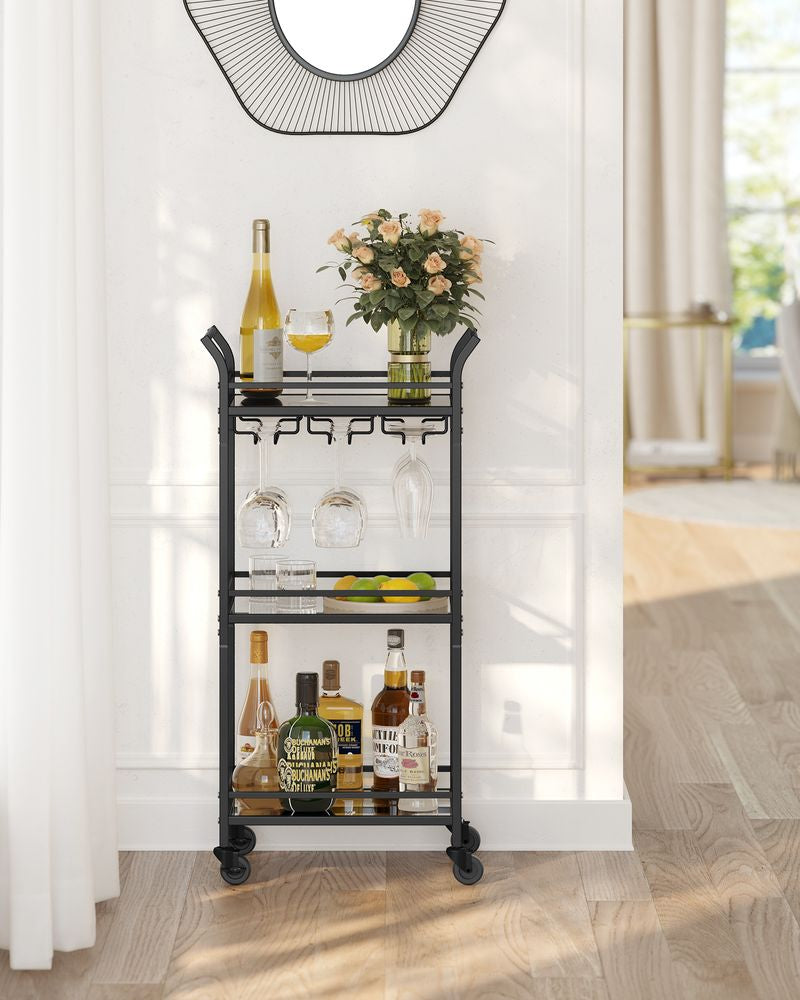 Trolley Metaal met glazen blad - Zwart (30 x 46,8 x 92 cm)