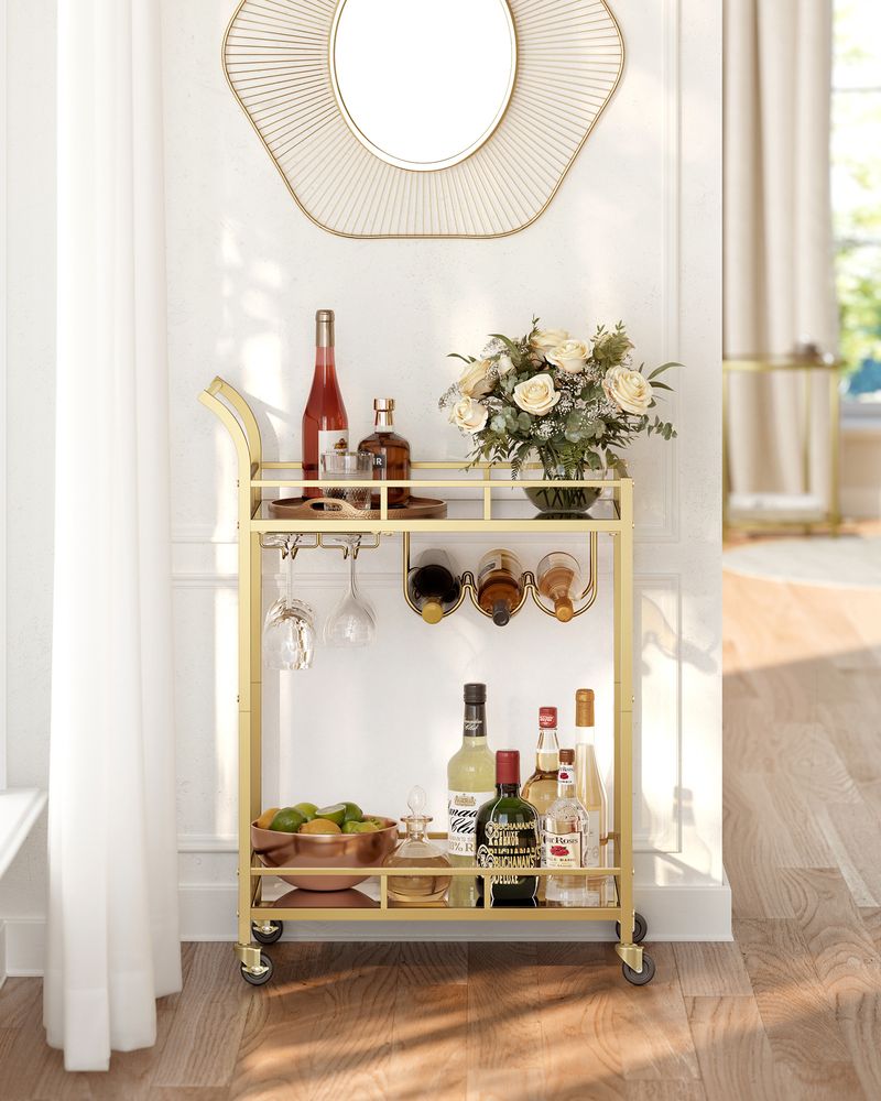 Trolley Metaal met glazen blad - Goud (38 x 60 x 90 cm)