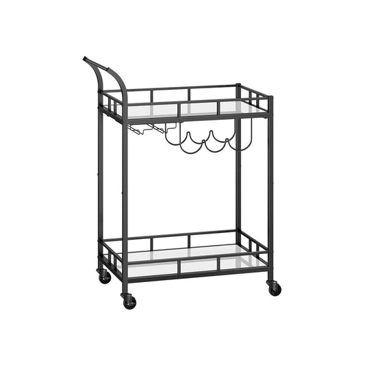 Trolley Metaal met glazen blad - Zwart (38 x 60 x 90 cm)