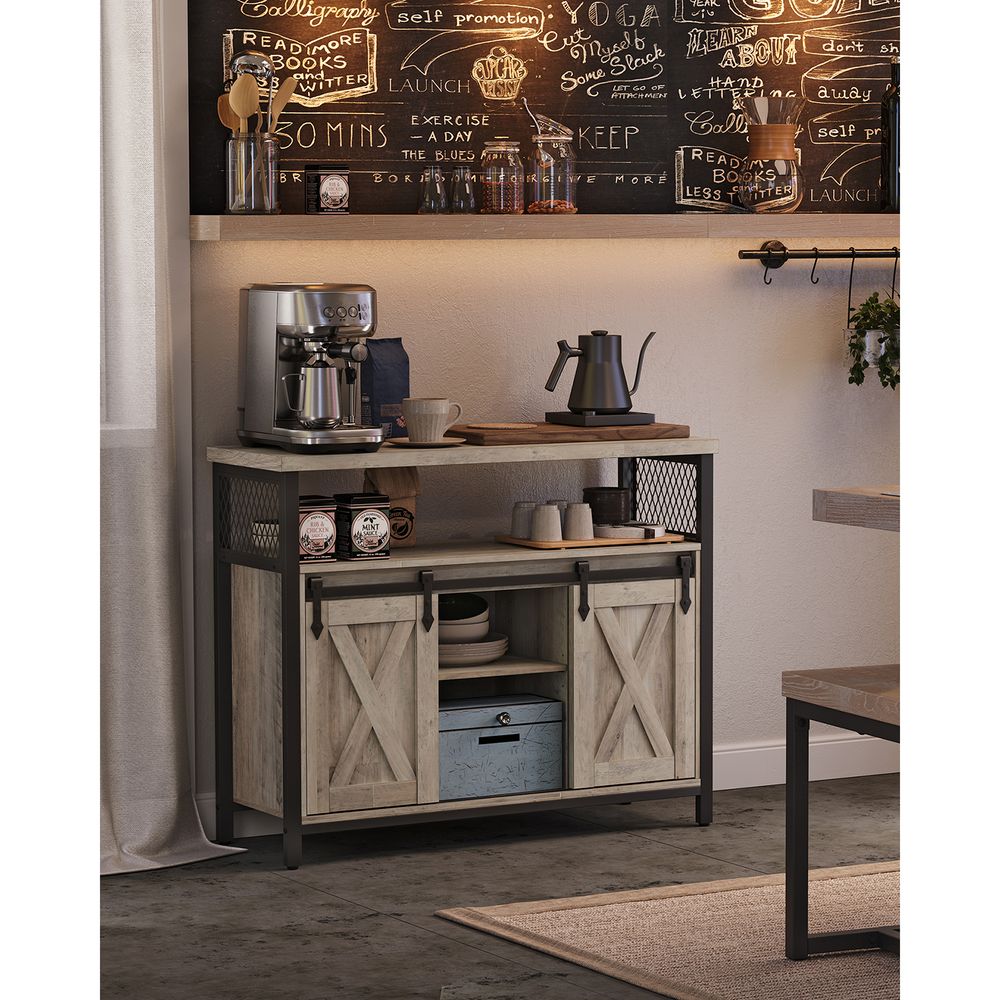 Dressoir met schuifdeuren - Grijs + Zwart