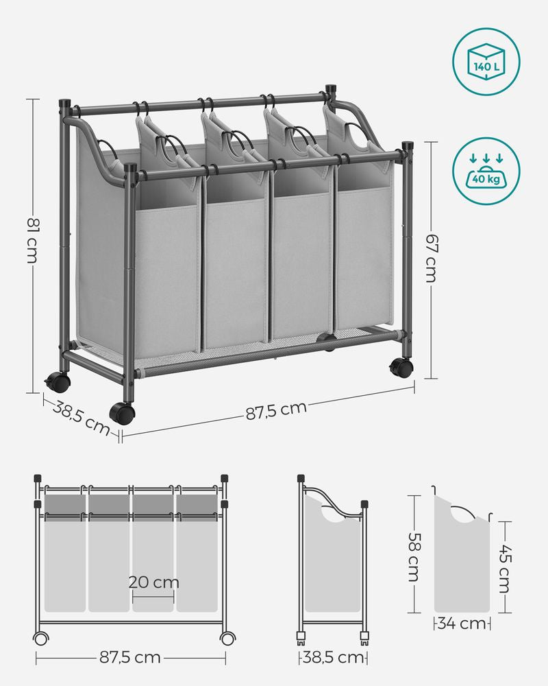 Wasmand 4 vakken - Grijs