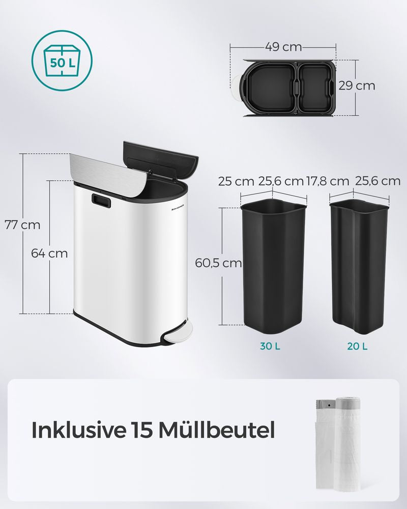 Afvalscheider 50L - Wolkenwit + Metallic Zilver (1 x 20L / 1x 10L)