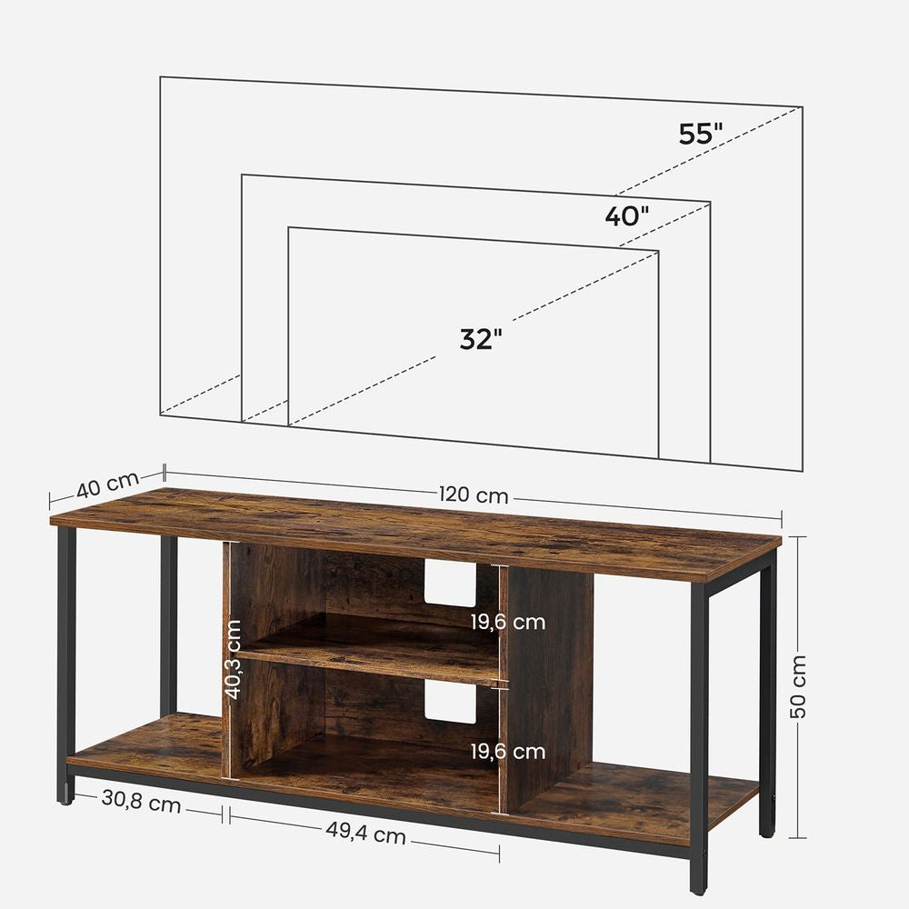 TV-meubel met open vakken 40x120x50 cm - Vintagebruin + Zwart