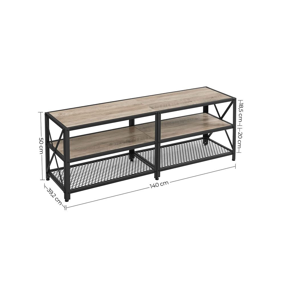 TV meubel met planken - Grijs + Zwart (Tot 60 inch)