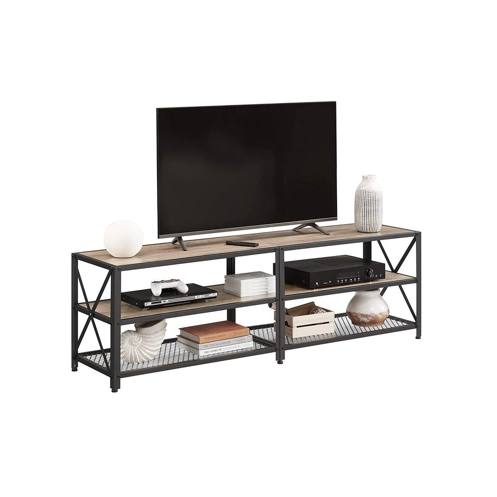 TV meubel met planken - Grijs + Zwart (Tot 70 inch)