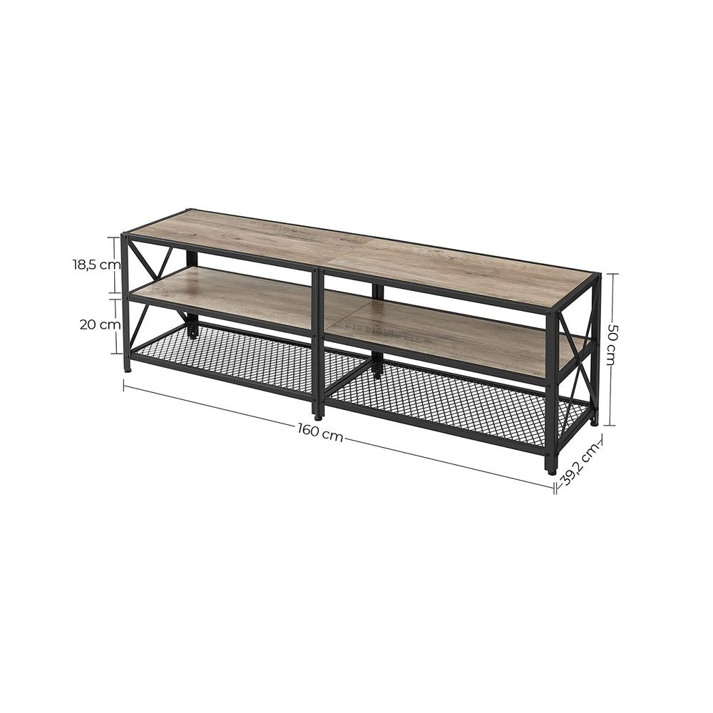 TV meubel met planken - Grijs + Zwart (Tot 70 inch)