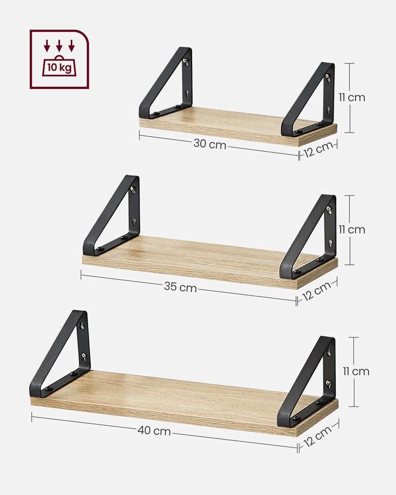 Wandplanken - Eiken + Zwart (Set van 3)