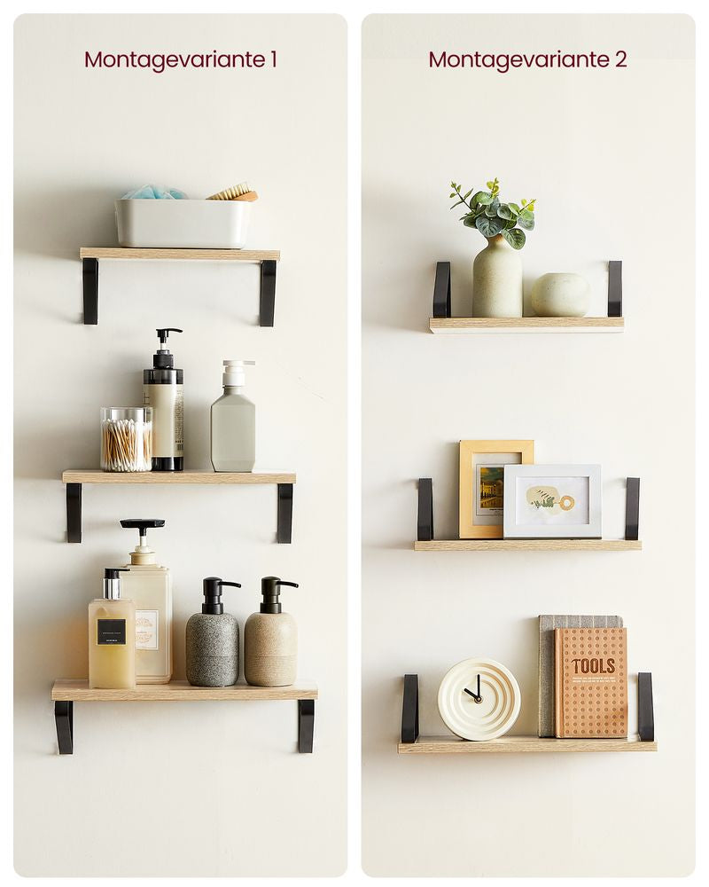 Wandplanken - Eiken + Zwart (Set van 3)