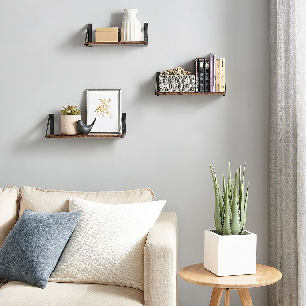 Wandplanken - Vintagebruin + Zwart (Set van 3)