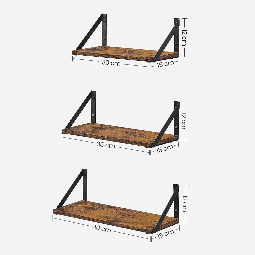 Wandplanken - Vintagebruin + Zwart (Set van 3)
