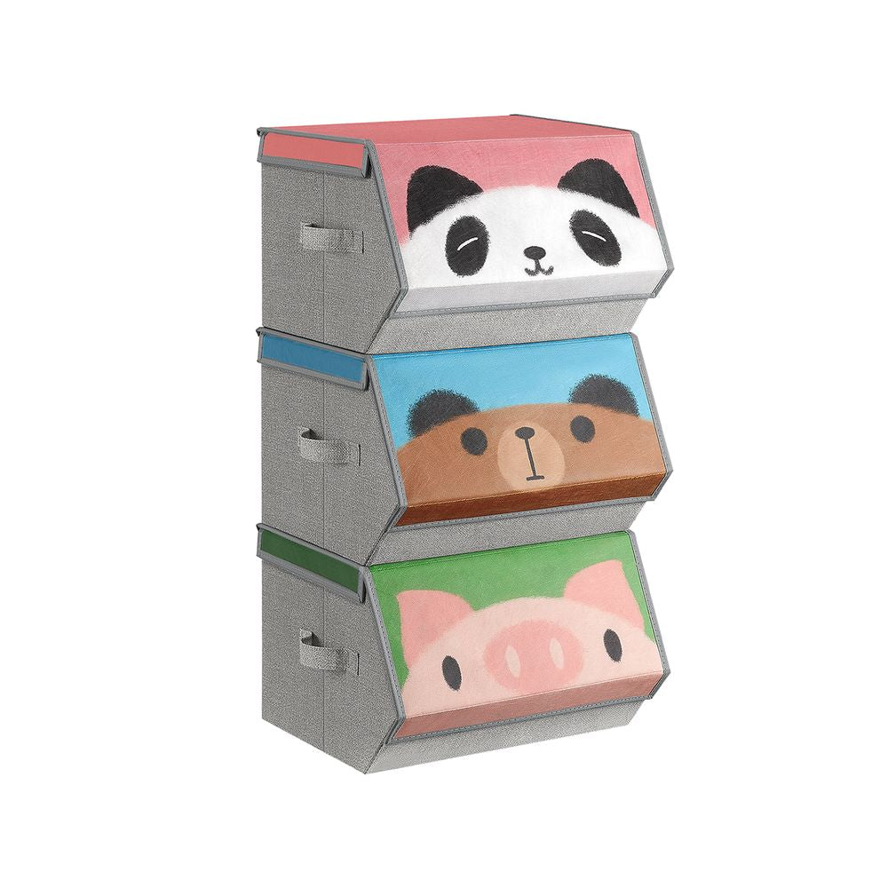Set van 3 stoffen dozen met deksels "Panda, beer, varkensmotieven"