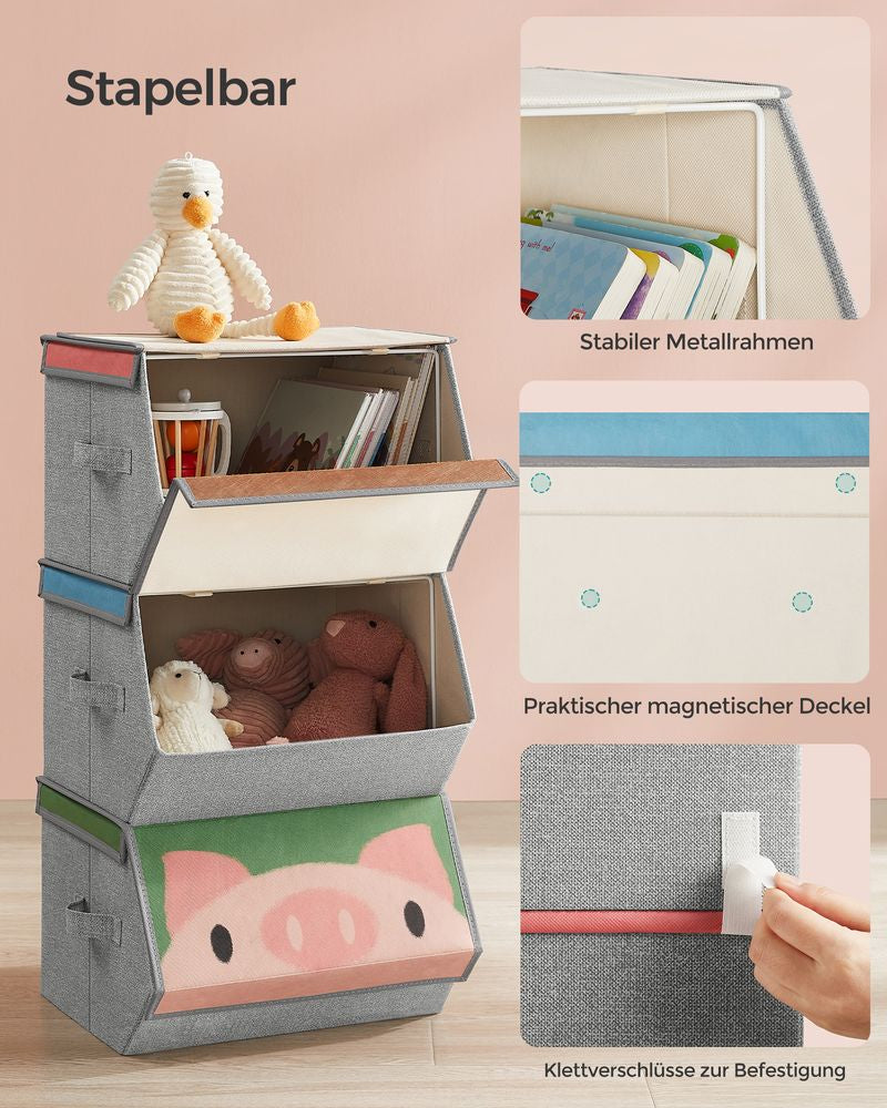 Set van 3 stoffen dozen met deksels "Panda, beer, varkensmotieven"