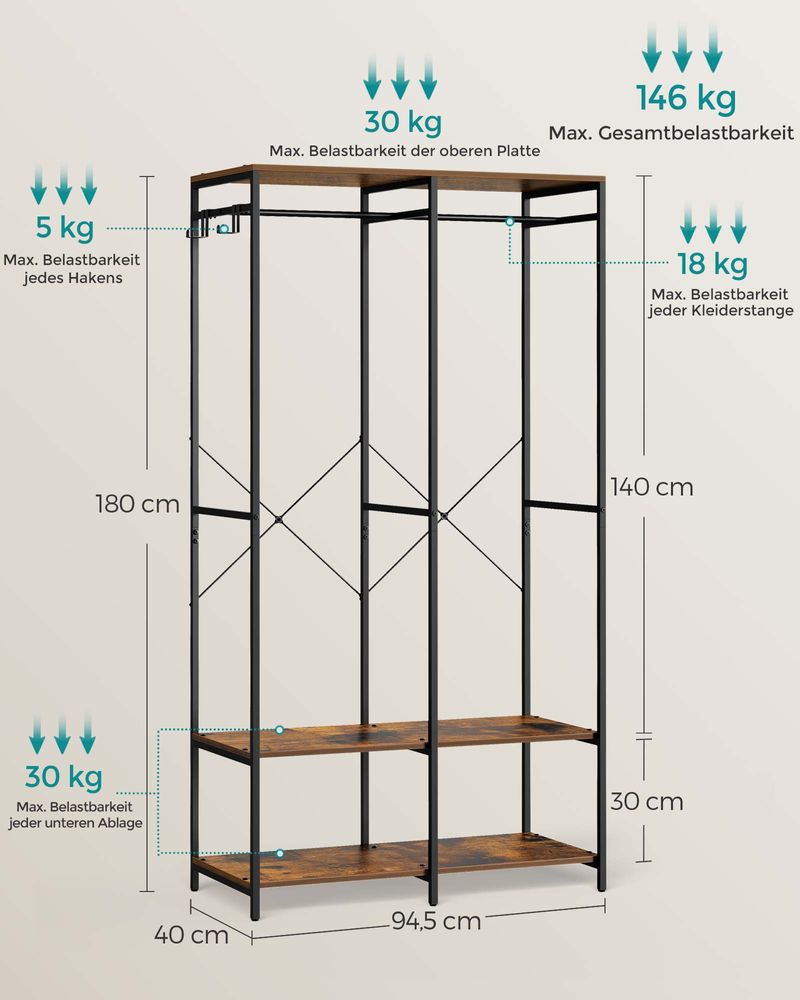 Open kledingkast 40 x 94,5 x 180 cm - Vintagebruin