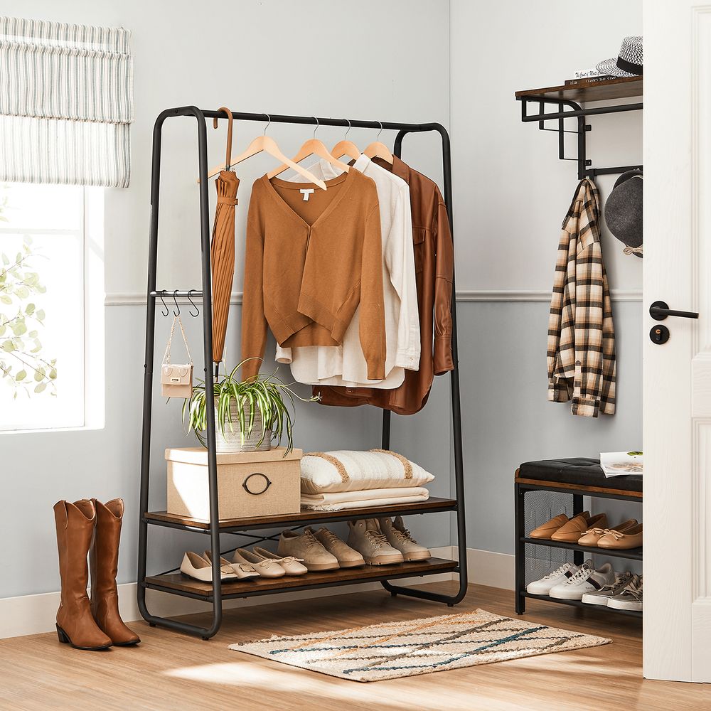 Kledingrek met 2 planken - Vintagebruin + Zwart