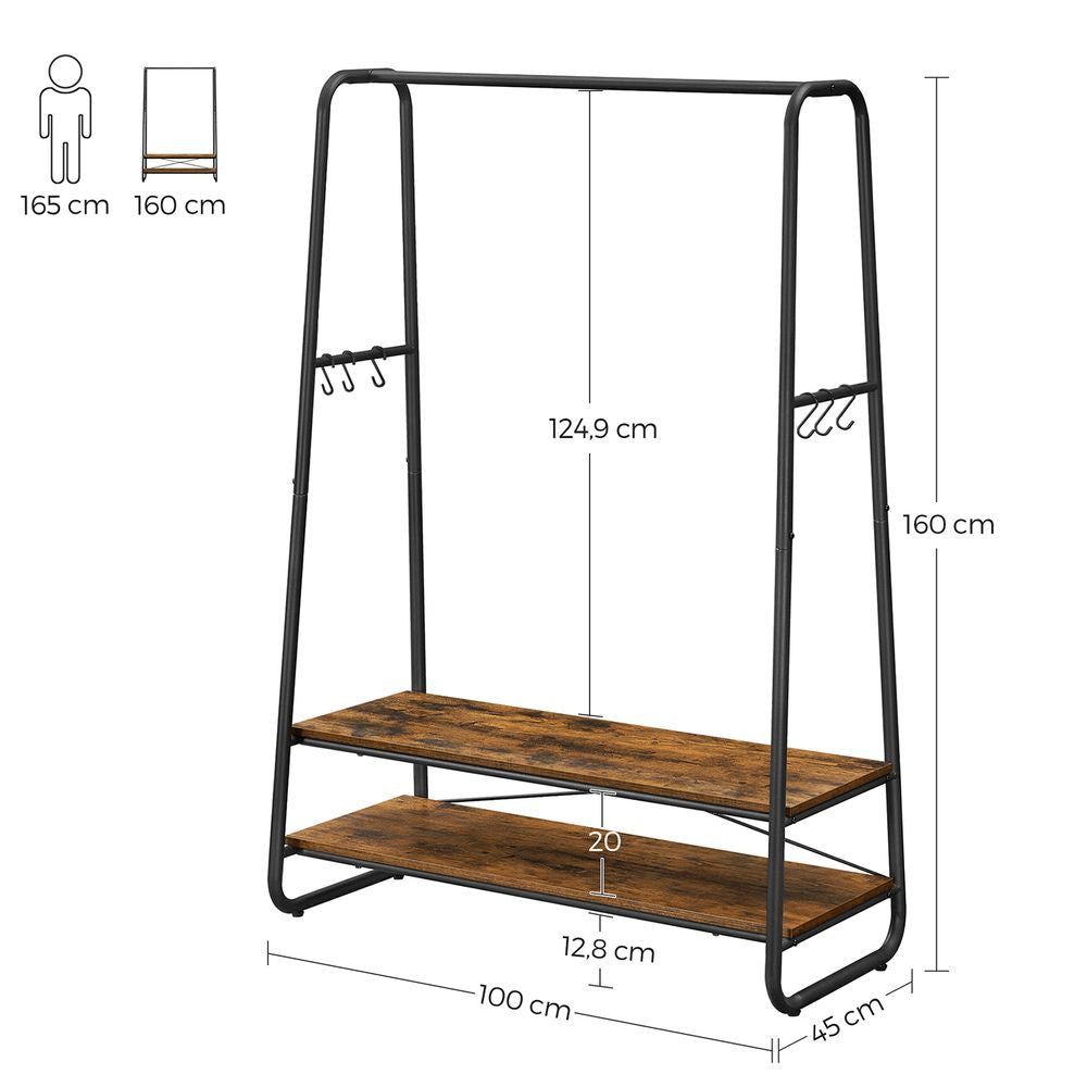 Kledingrek met 2 planken - Vintagebruin + Zwart