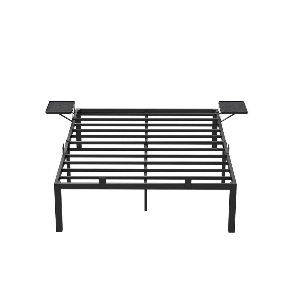 Metalen tweepersoonsbedframe met nachtkast plankjes - Zwart
