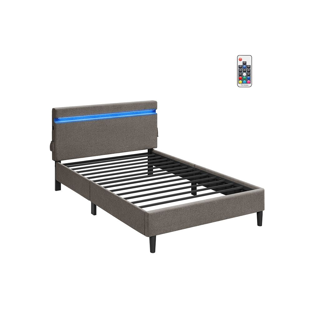 Tweepersoonsbed 140 x 190 cm LED-verlichting - Donkergrijs