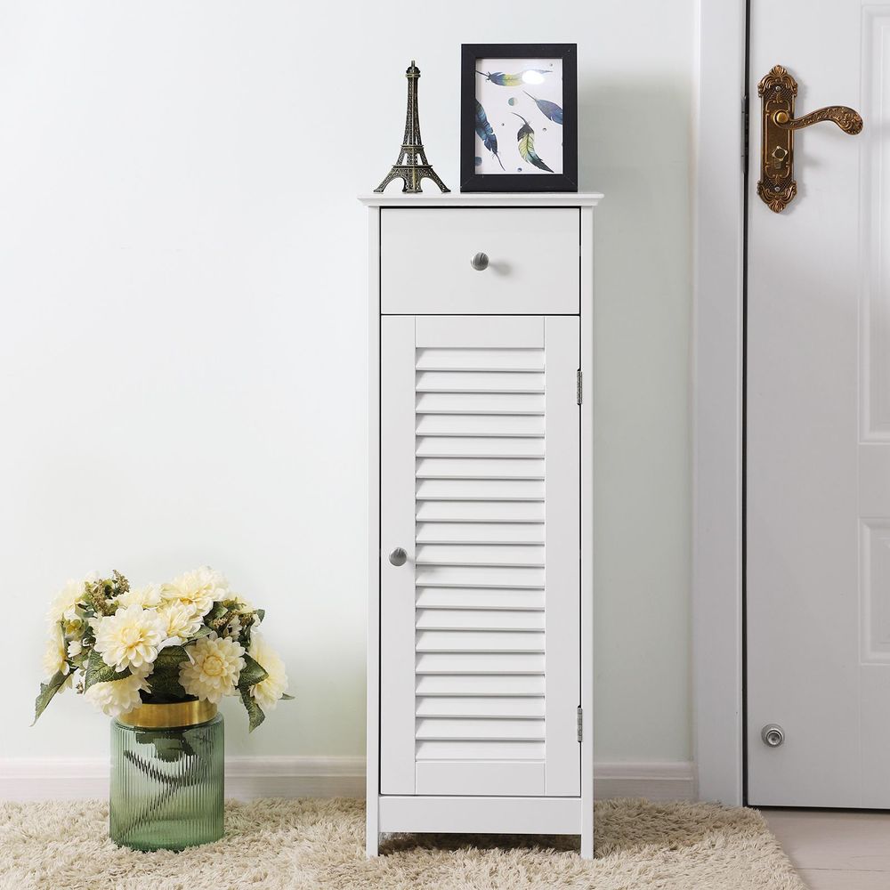 Smalle kast met lattendeur & lade - Wit