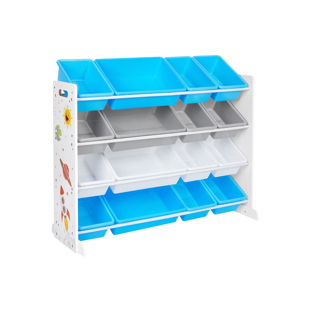 Opbergkast met 16 opbergdozen - Blauw, Wit & Grijs