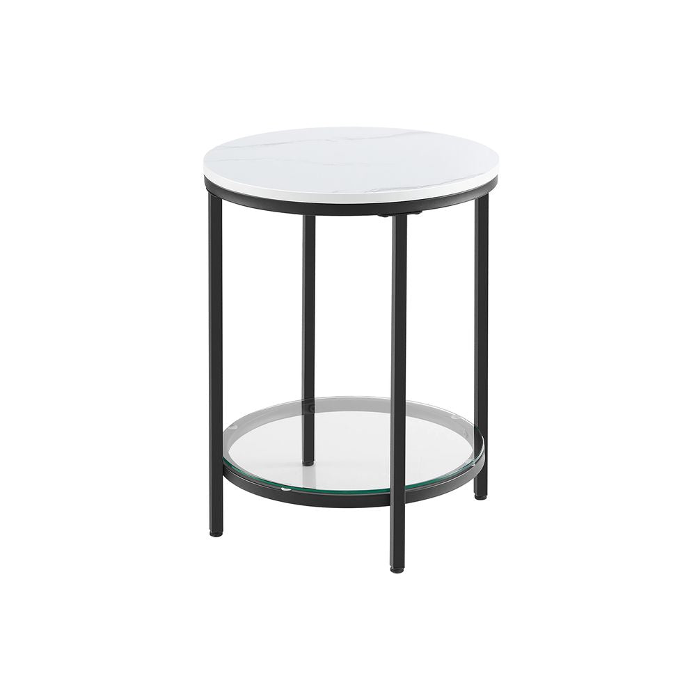 Bijzettafel 2 niveaus in wit marmerlook met zwart frame