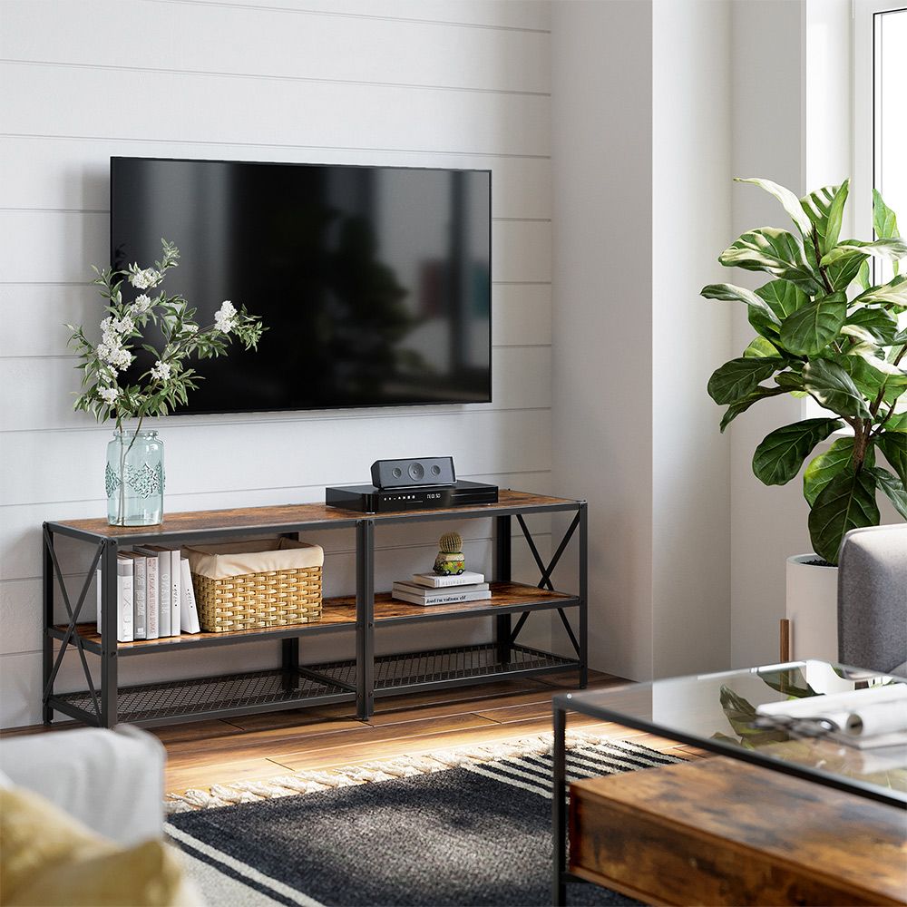 TV meubel met planken - Vintagebruin + Zwart (Tot 60 inch)