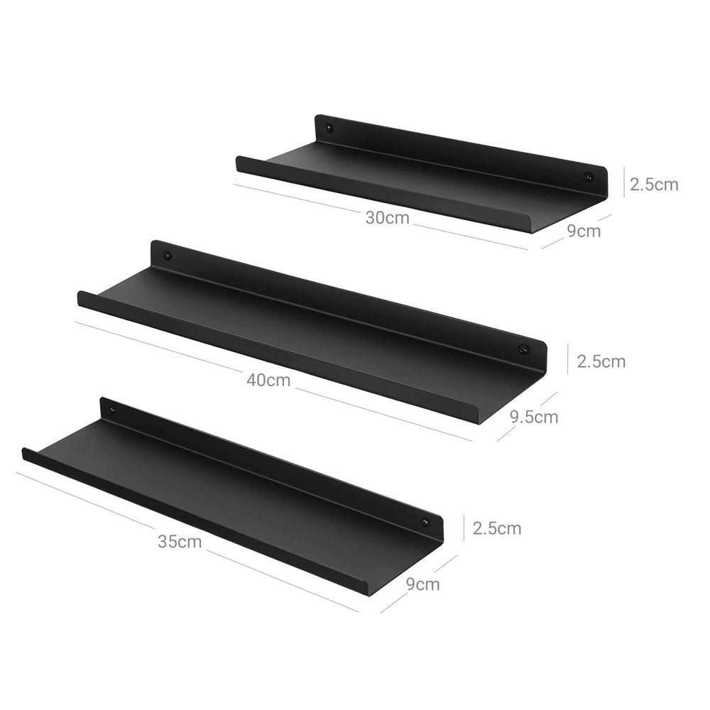 Metalen wandplanken - Zwart (Set van 3)